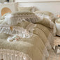 Decobites French Lace Ruffles Velvet Bedding Set, Furry Duvet, Sheet, Pillowcases