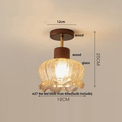 DecorBites™ Amber Ice Crack Glass Wood Ceiling Light - Nordic Modern LED Fixture