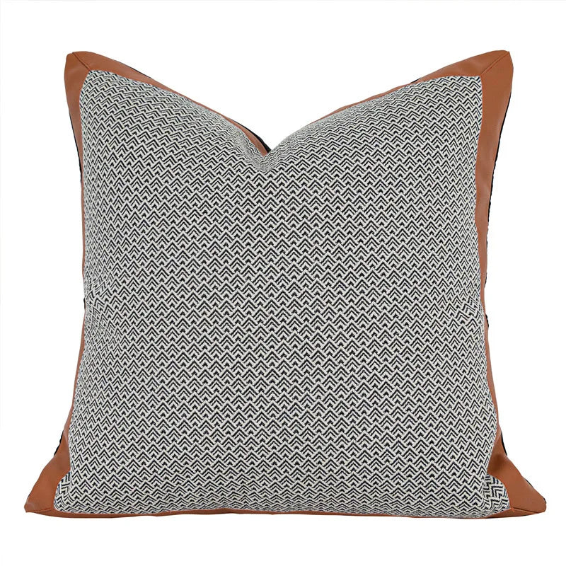 DecorBites™ Luxe Flannelette Leather Patchwork Cushion Covers for Modern Home Decor