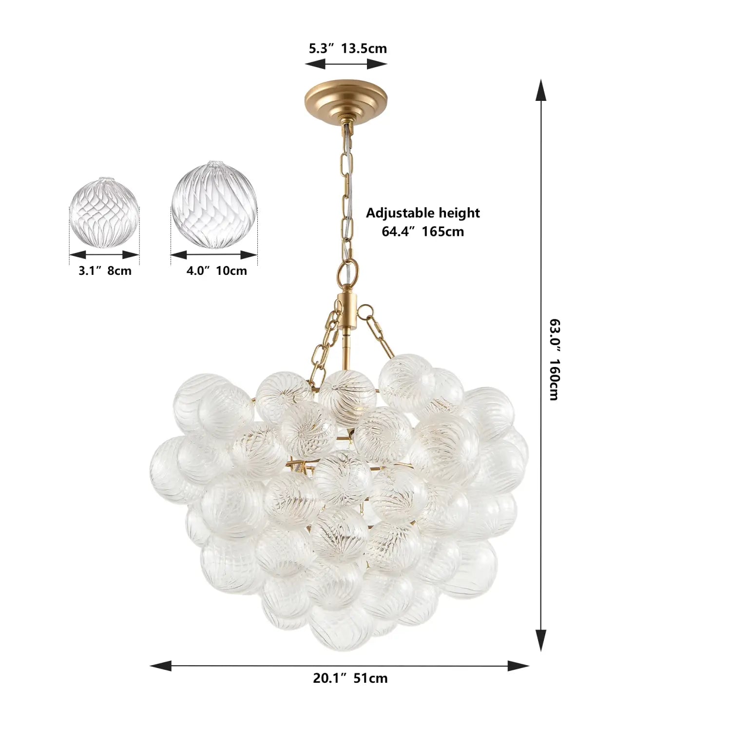 DecorBites™ Gold Pendant Chandelier with Adjustable Height