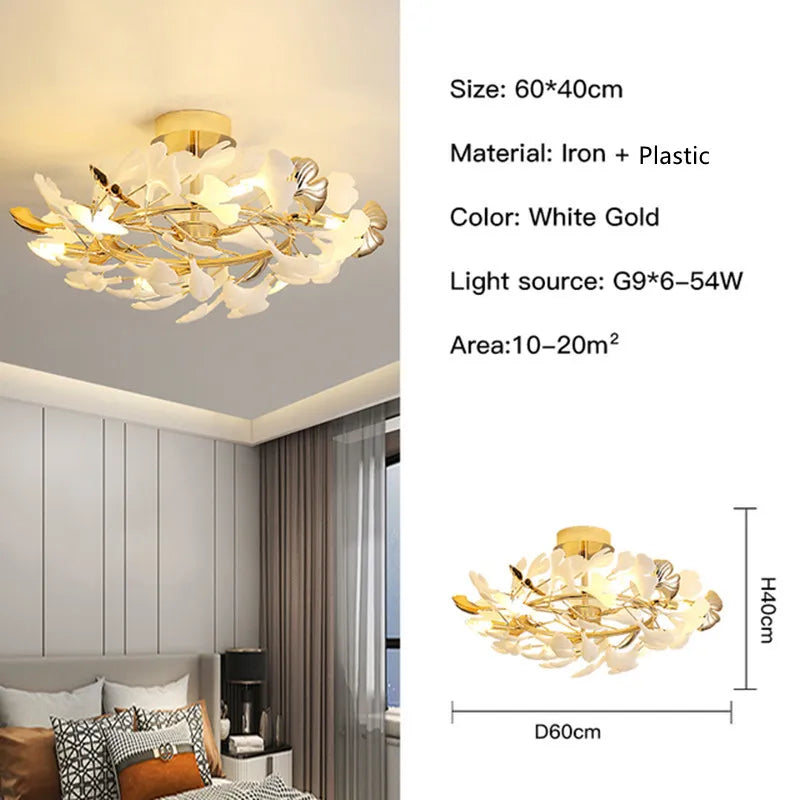 Lámpara colgante de ramas doradas Decorbites™ con hojas de porcelana - Decoración de lujo para sala de estar