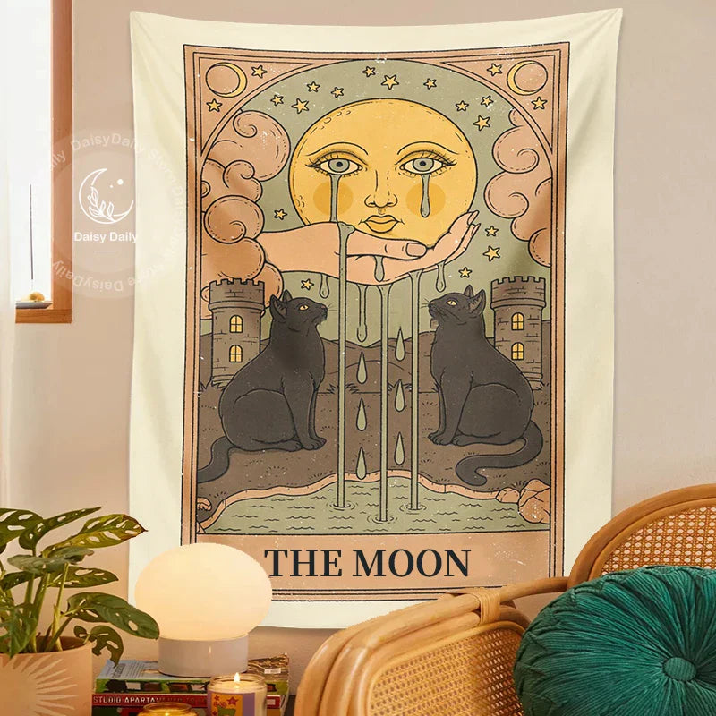 Moon Cat Tarot Wall Hanging - Decobites Mystical Room Decor