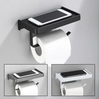 DecorBites™ Aluminum Gray Bathroom Paper Roll Holder with Phone Shelf, Tissue Box Rack