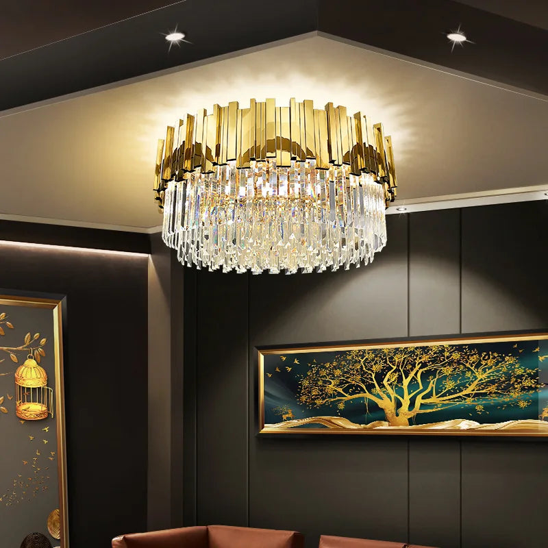 Gold Crystal LED Ceiling Lamp Dia100cm H45cm