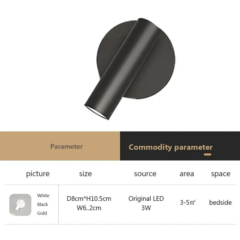 Lámpara de pared LED de aluminio dorado Decorbites™ giratoria para dormitorio, sala de estar y oficina