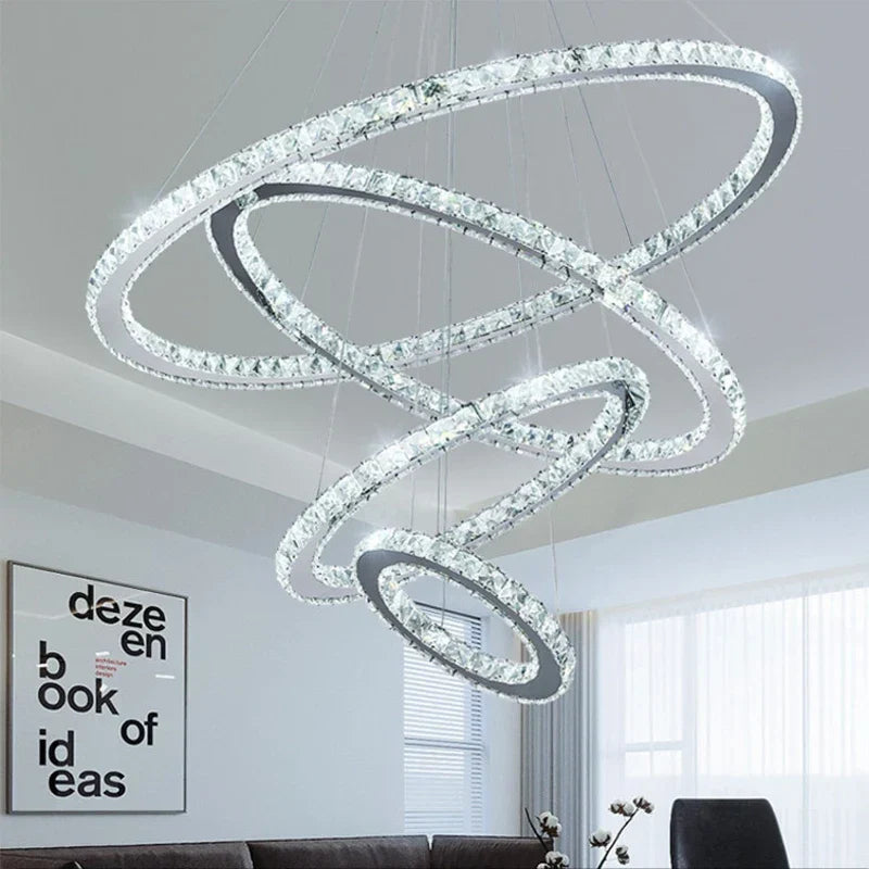 DecorBites™ Gold Gloss LED Crystal Ring Chandelier for Modern Luxury Living Room