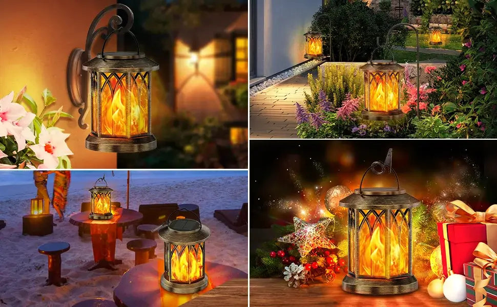 DecorBites™ Upgraded Flickering Flame Solar Lanterns - 2 Pack