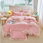 Decobites Pink Butterfly Embroidery Lace Princess Wedding Bedding Set