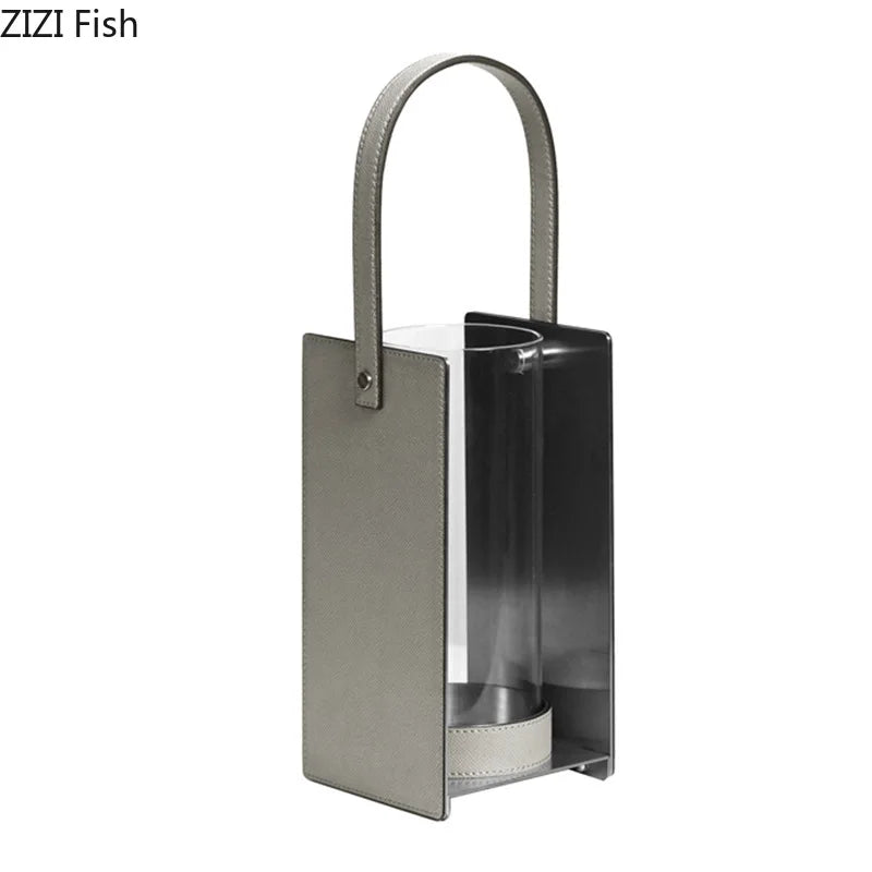 DecorBites™ Leather Glass Vase Plant Pot Artificial Flowers Floral Room Decor