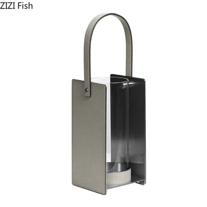 DecorBites™ Leather Glass Vase Plant Pot Artificial Flowers Floral Room Decor