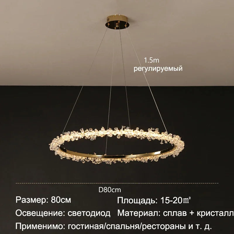 Decorbites™ Lámpara de Araña Redonda LED de Cristal Dorado para Iluminación de Lujo en Interiores