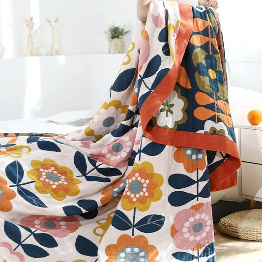 DecorBites™ Japanese Cotton Gauze Flower Blanket: Soft and Breathable Summer Throw