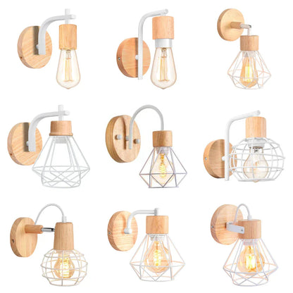 Decorbites™ Aplique de Pared de Madera LED Industrial E27 Lámpara de Mesa Retro Vintage para Interiores