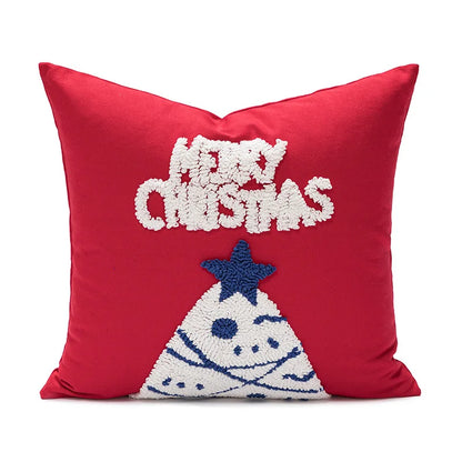 DecorBites™ Christmas Embroidered Red Geometric Pillow Cover for Festive Home Decor