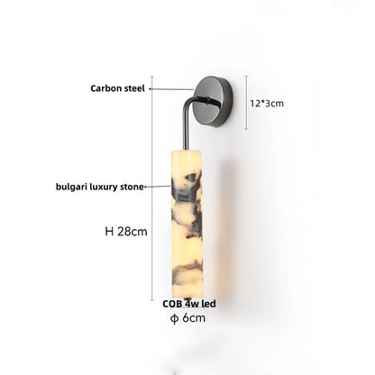 DecorBites™ Carbon Steel LED Wall Lamp with Pull Chain Switch & Marble Stone Fixtures
