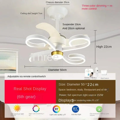 Lámpara de techo con ventilador DecorBites™ color crema para dormitorio con control remoto, elegantes accesorios de iluminación para dormitorio