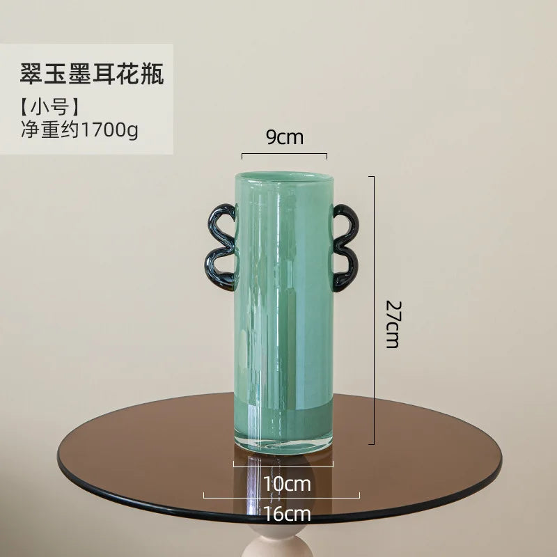 DecorBites™ Glass Vase: Double-eared Straight-tube Flower Arrangement Hydroponics Terrarium Home Decoration