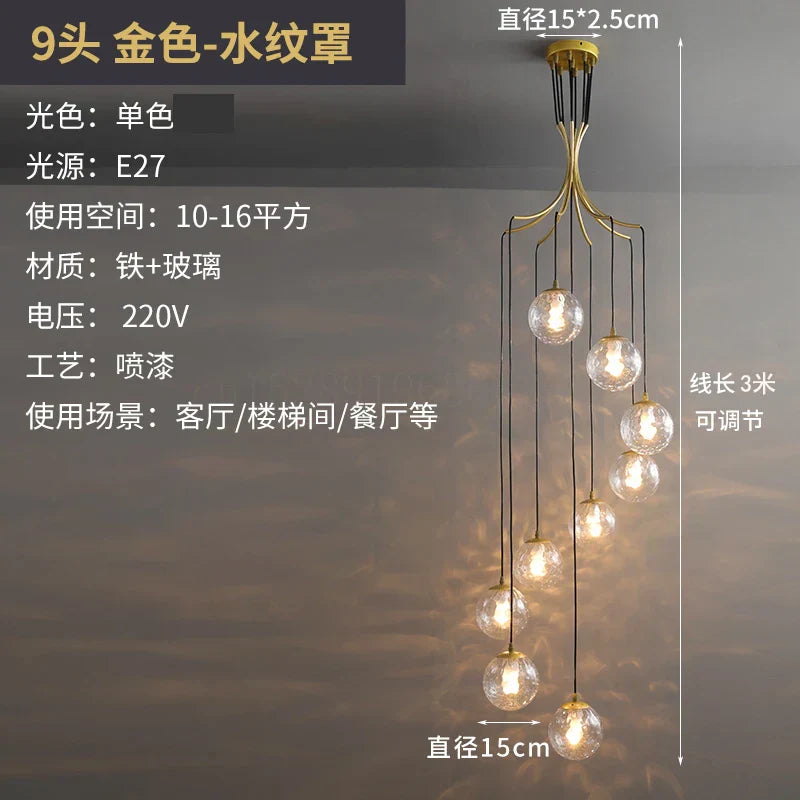 DecorBites™ LED Glass Ball Chandelier Ceiling Light for Living Room Dining Loft Decor