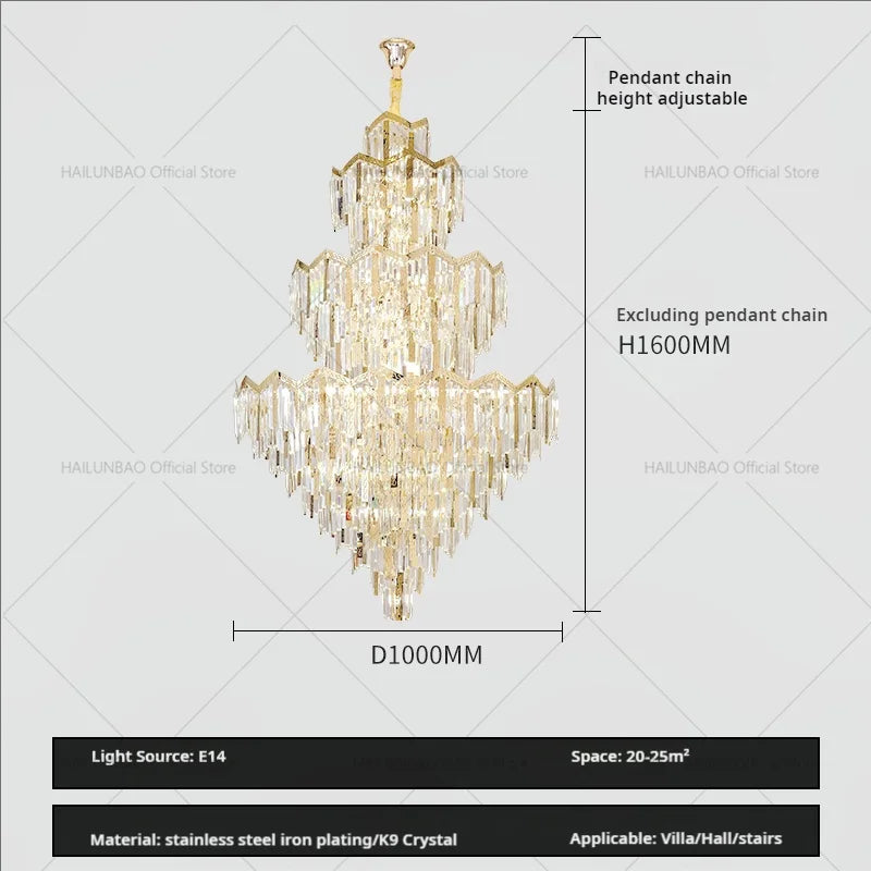 DecorBites™ Crystal Chandelier | Modern Luxury Duplex Building Chandelier for Villa and Hotel