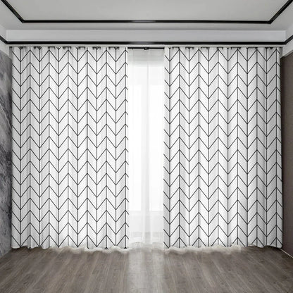 Geometric Triangular Lines Curtains by Decobites - Rod Pocket, for Kitchen, Coffee Shop, Living Room