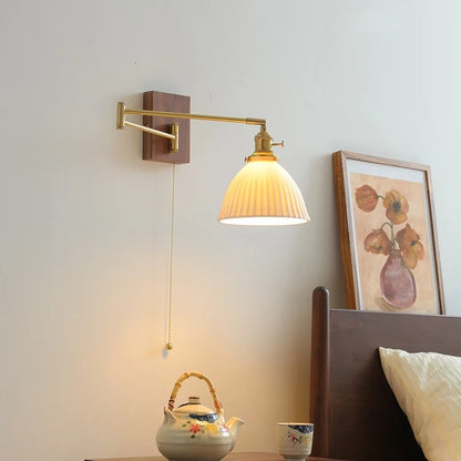 DecorBites™ Ceramic Walnut LED Wall Lights for Modern Bedroom Living Room, Pull Chain Switch