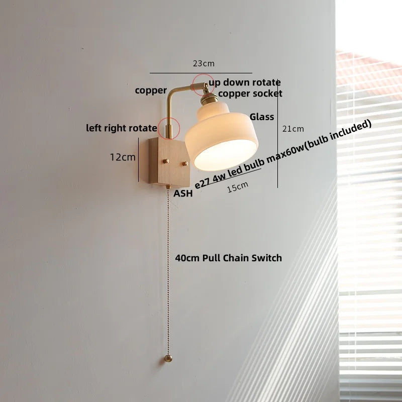 Aplique de pared de madera de nogal de latón LED Decorbites™ con vidrio giratorio para escalera