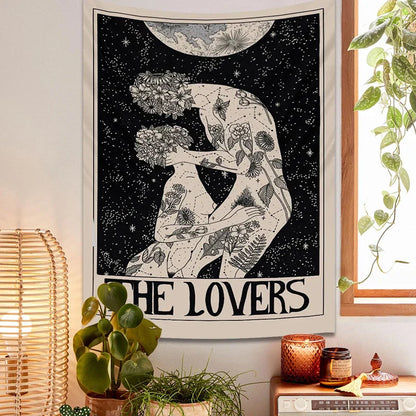 Decobites Lovers Tarot Tapestry for Spiritual Wall Decor and Astrology Enthusiasts