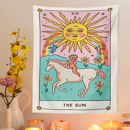 Sunshine Dreams Tarot Tapestry Wall Hanging by Decobites - Boho Hippie Rainbow Art Decor