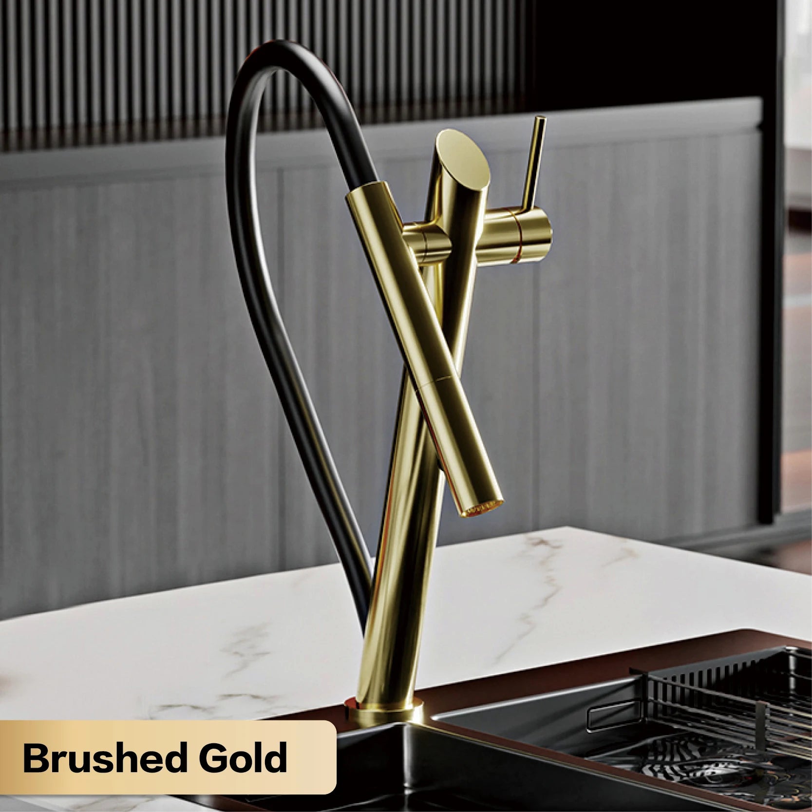 Black Pull-Out Kitchen Faucet Single-Lever Control