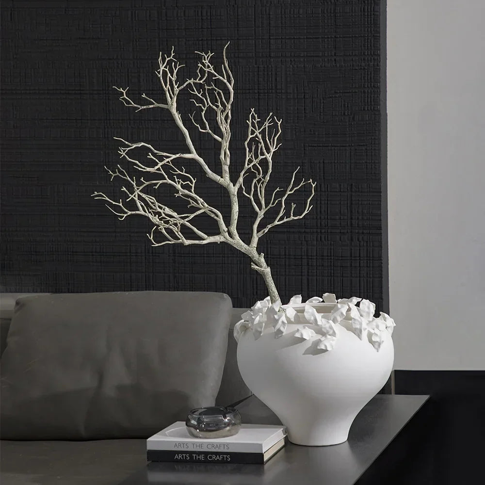 DecorBites™ Embossed Flower Vintage White Porcelain Vase - Home Decor Accent