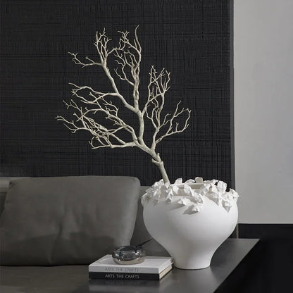 DecorBites™ Embossed Flower Vintage White Porcelain Vase - Home Decor Accent