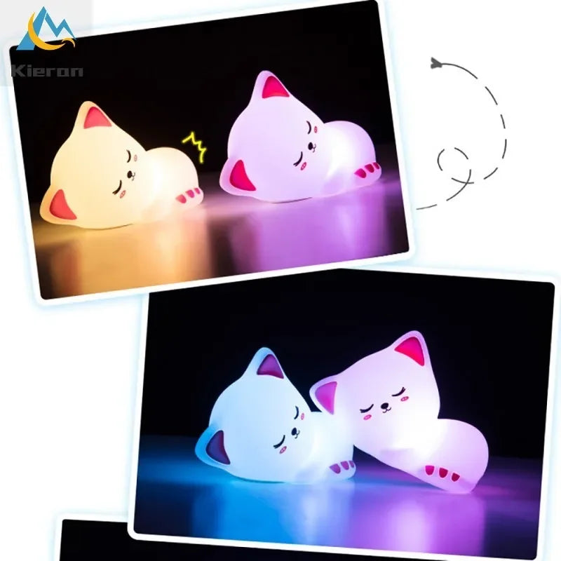 DecorBites™ Cat LED Night Light - USB Rechargeable, Seven Colors, Soft Silicone