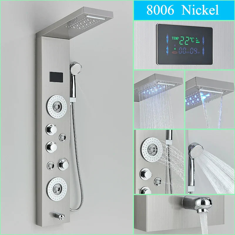 DecorBites™ LED Shower Panel Column Faucet with Rainfall Waterfall, Back Jet, Mixer Tap