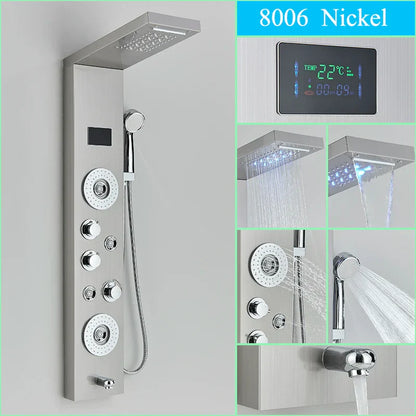DecorBites™ LED Shower Panel Column Faucet with Rainfall Waterfall, Back Jet, Mixer Tap