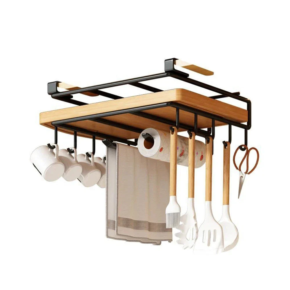 DecorBites™ Kitchen Rack: Cupboard Paper Towel Rags Hanger with Hooks