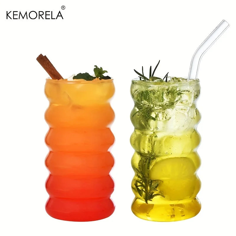Decorbites™ 500ML Wellenförmige Getränke-Gläser mit Strohhalmen - Vintage Glasbecher