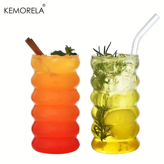 DecorBites™ 500ML Wave Shape Beverage Glasses With Straws - Vintage Glass Cups