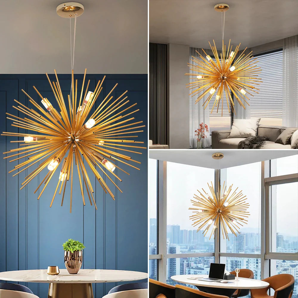 DecorBites™ Gold LED Chandelier Pendant Light for Modern Kitchen Island Living Room