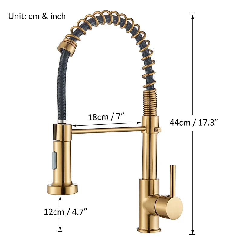 Brushed Gold Kitchen Faucet Pull Down