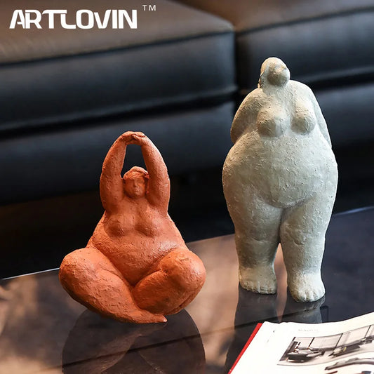 DecorBites™ Abstract Fat Lady Figurines Vintage Woman Statue Resin Crafts Home Decor Ornaments