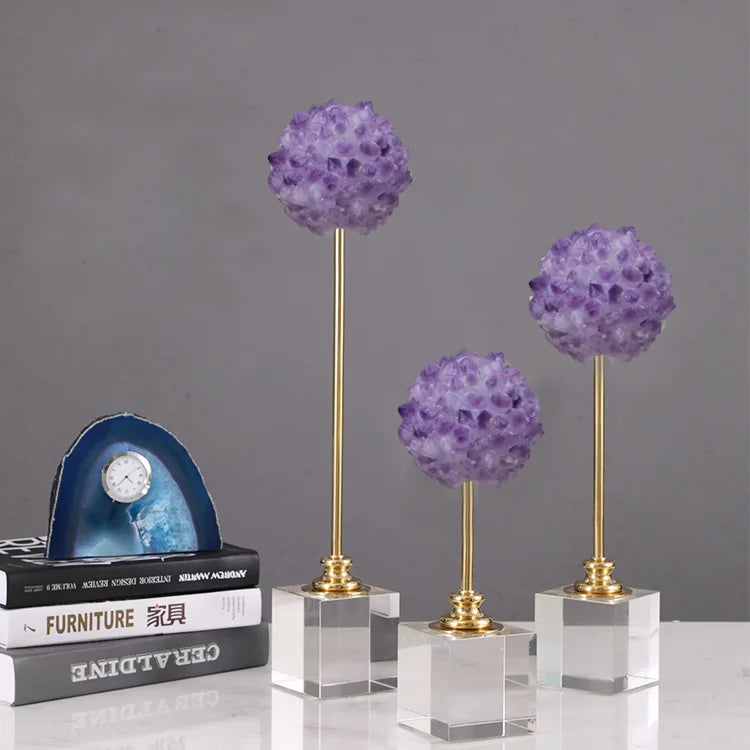 DecorBites™ Crystal Flower Glass Craft Hyalinite Sculpture Metal Decorative Figurine