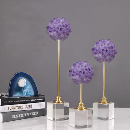 DecorBites™ Crystal Flower Glass Craft Hyalinite Sculpture Metal Decorative Figurine