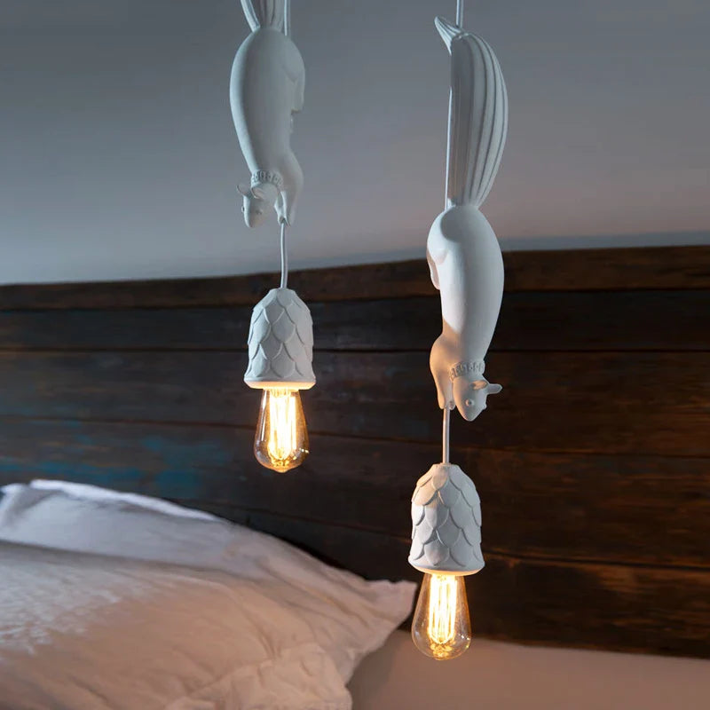 Nordic Resin Squirrel Pendant Light in White