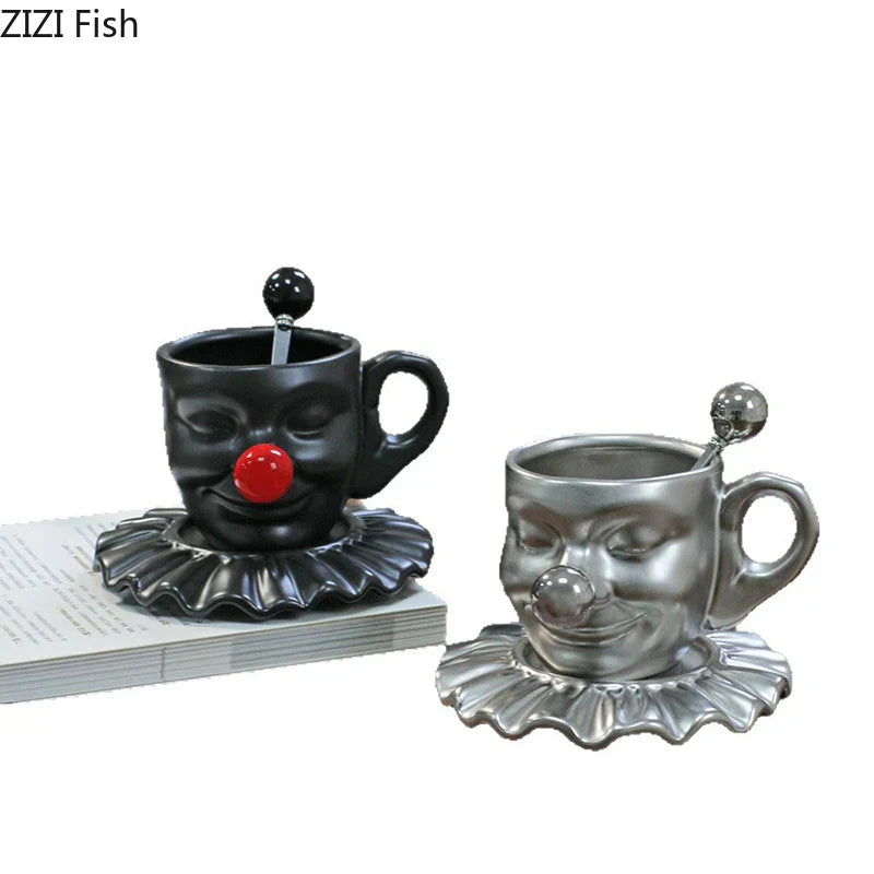 Taza y platillo DecorBites™ con diseño de cabeza de Joker - Taza de té con personaje de payaso