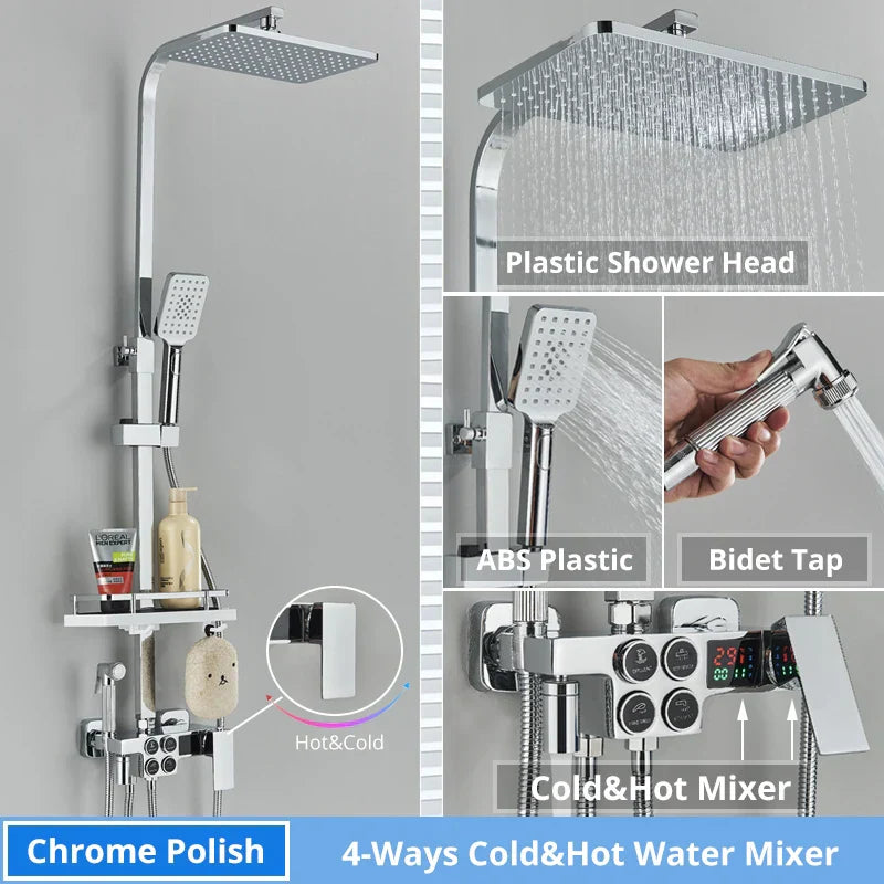 DecorBites™ Digital Display Thermostatic Shower Faucet Set with Rain Shower Head