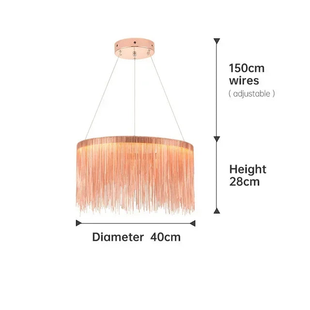 DecorBites™ LED Aluminum Tassel Chandelier: Modern Dimmable Light for Living Room, Hotel, Hall
