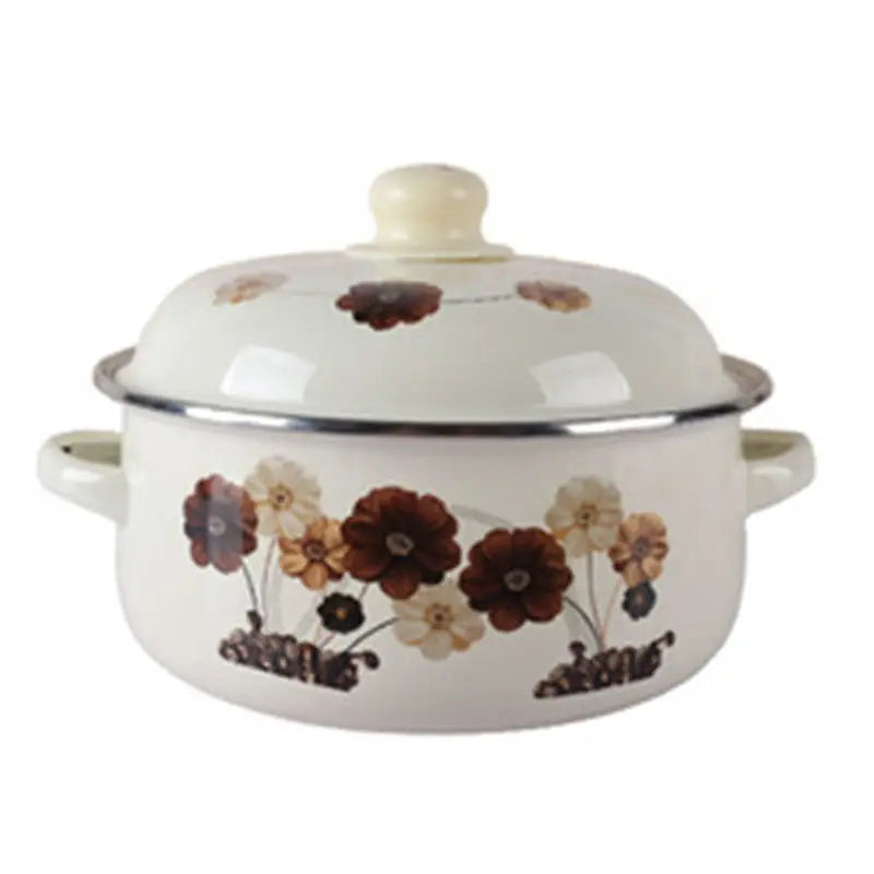 DecorBites™ Enamel Stock Pot with Lid, 1.5L Multi-Purpose Cooking Pot for Kitchen Soups and Porridge