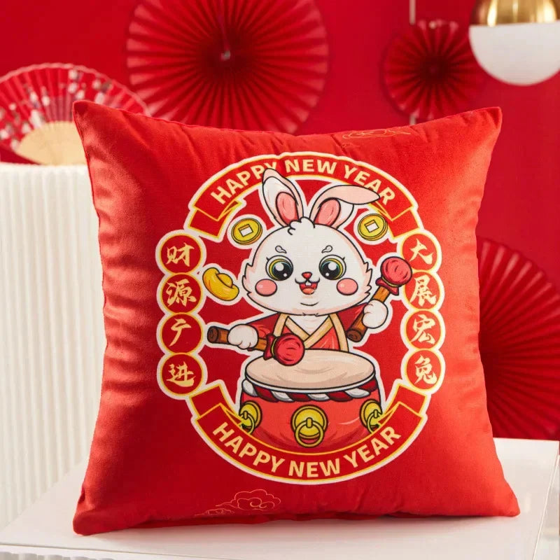 DecorBites™ Christmas Elk Pillowcase 45x45cm Farmhouse Red Letter Design