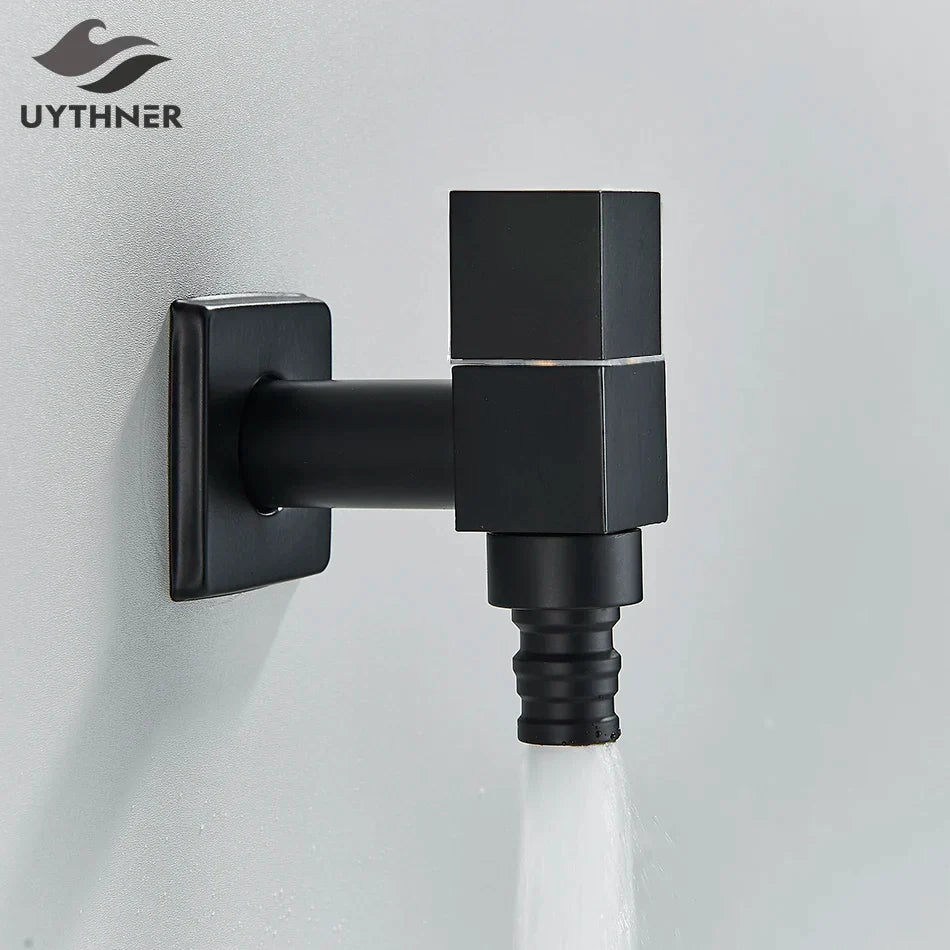 DecorBites™ Black Brass Wall Mounted Washing Machine Faucet for Outdoor Use