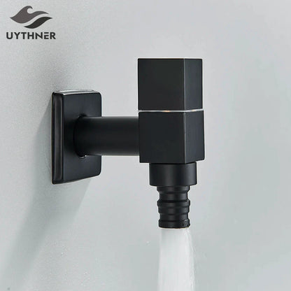 DecorBites™ Black Brass Wall Mounted Washing Machine Faucet for Outdoor Use